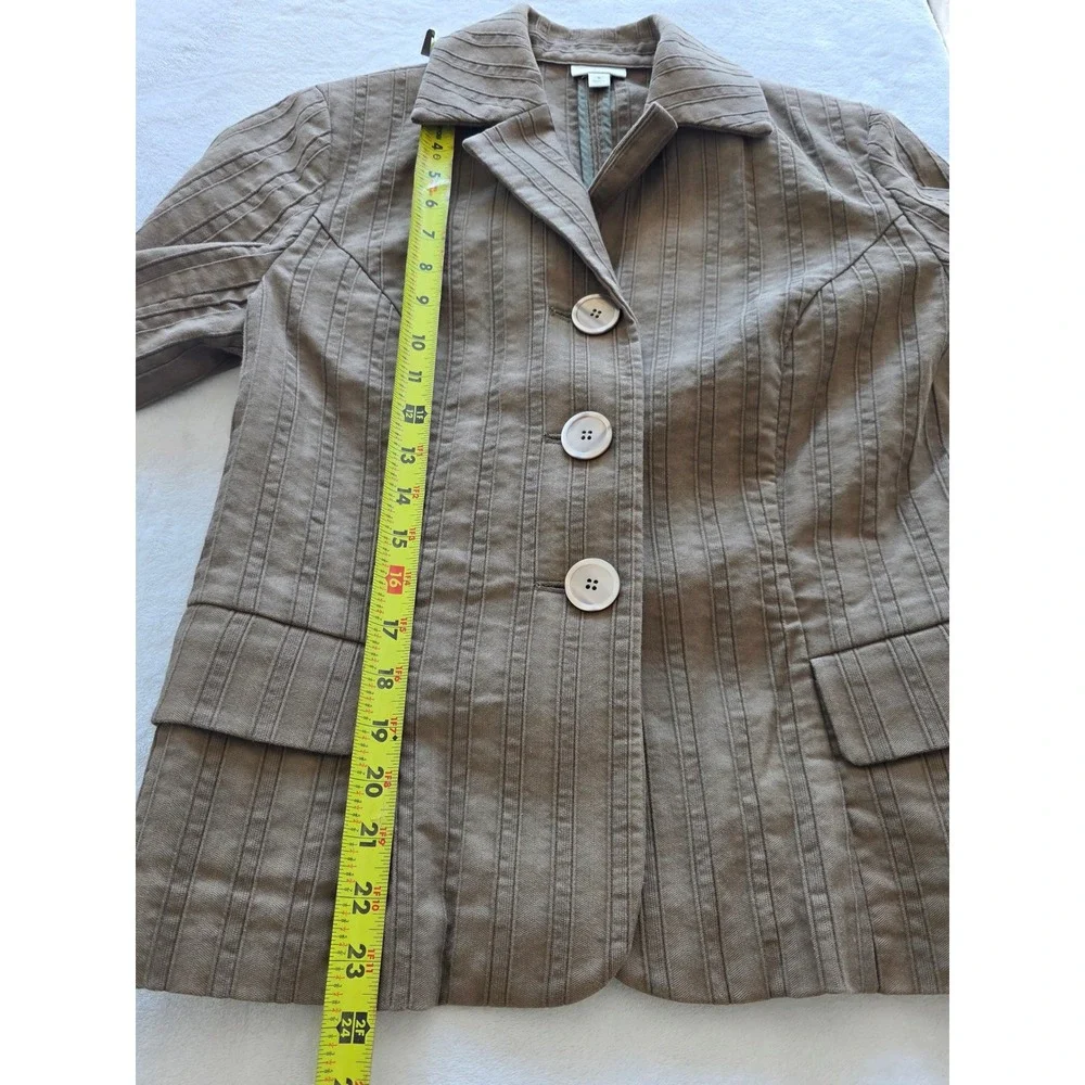 J. Jill Brown Pinstripe Textured Blazer Jacket Size 6 Button‎ Front Workwear